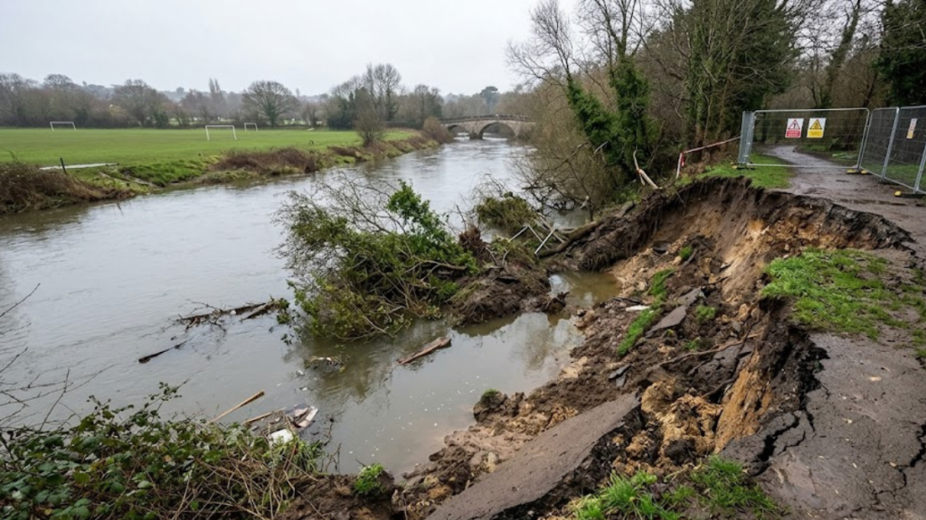 riverbank collapse iford playing fields