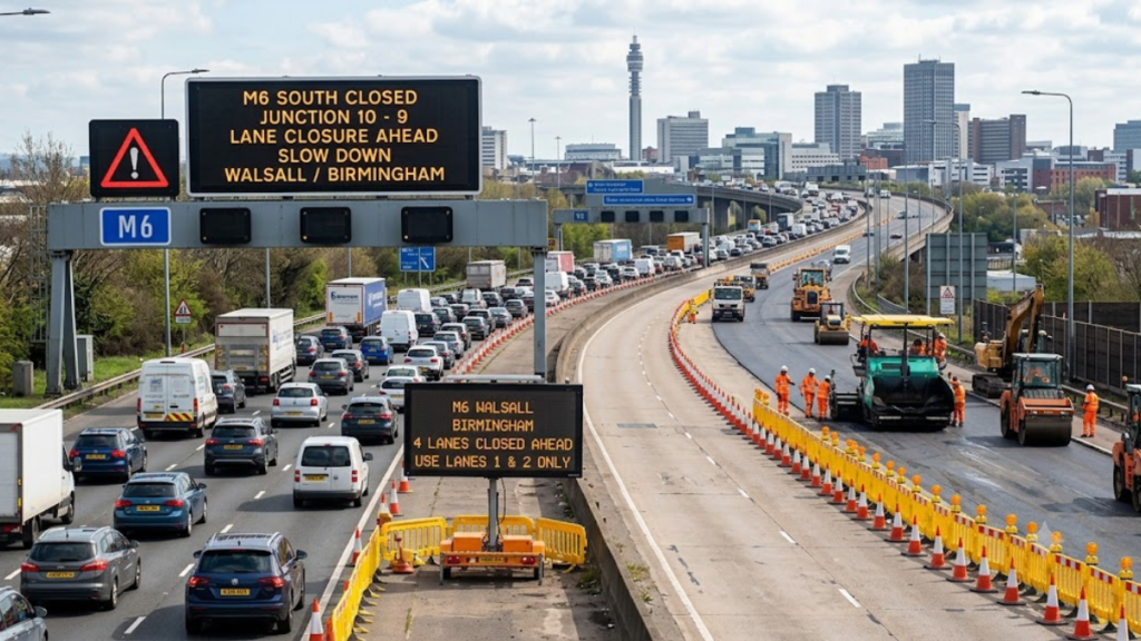 m6 walsall birmingham lanes closure