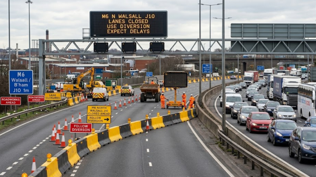 m6 walsall birmingham lanes closure