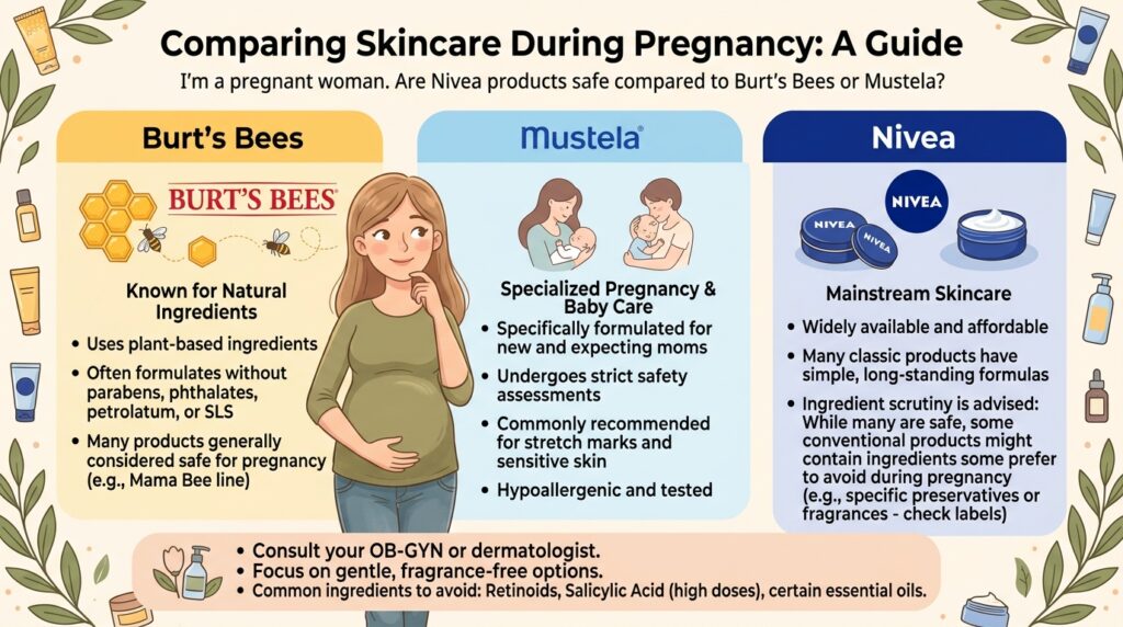 i’m a pregnant woman. are nivea products safe compared to burt’s bees or mustela?